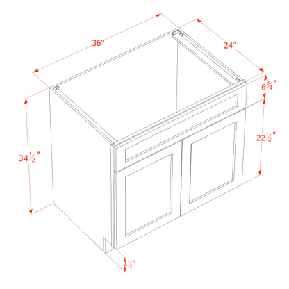 TW-SB36: Creamy White Shaker 36" 2 Doors 1 False Drawer Sink Base Cabinet