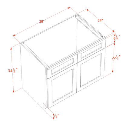 HF-SB39: Frost White Shaker 39" 2 Doors 2 False Drawers Sink Base Cabinet