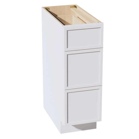 SF-DB12: Frost White Slim Shaker 12" 3 Drawers Base Cabinet