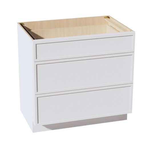 SF-DB36: Frost White Slim Shaker 36" 3 Drawers Base Cabinet