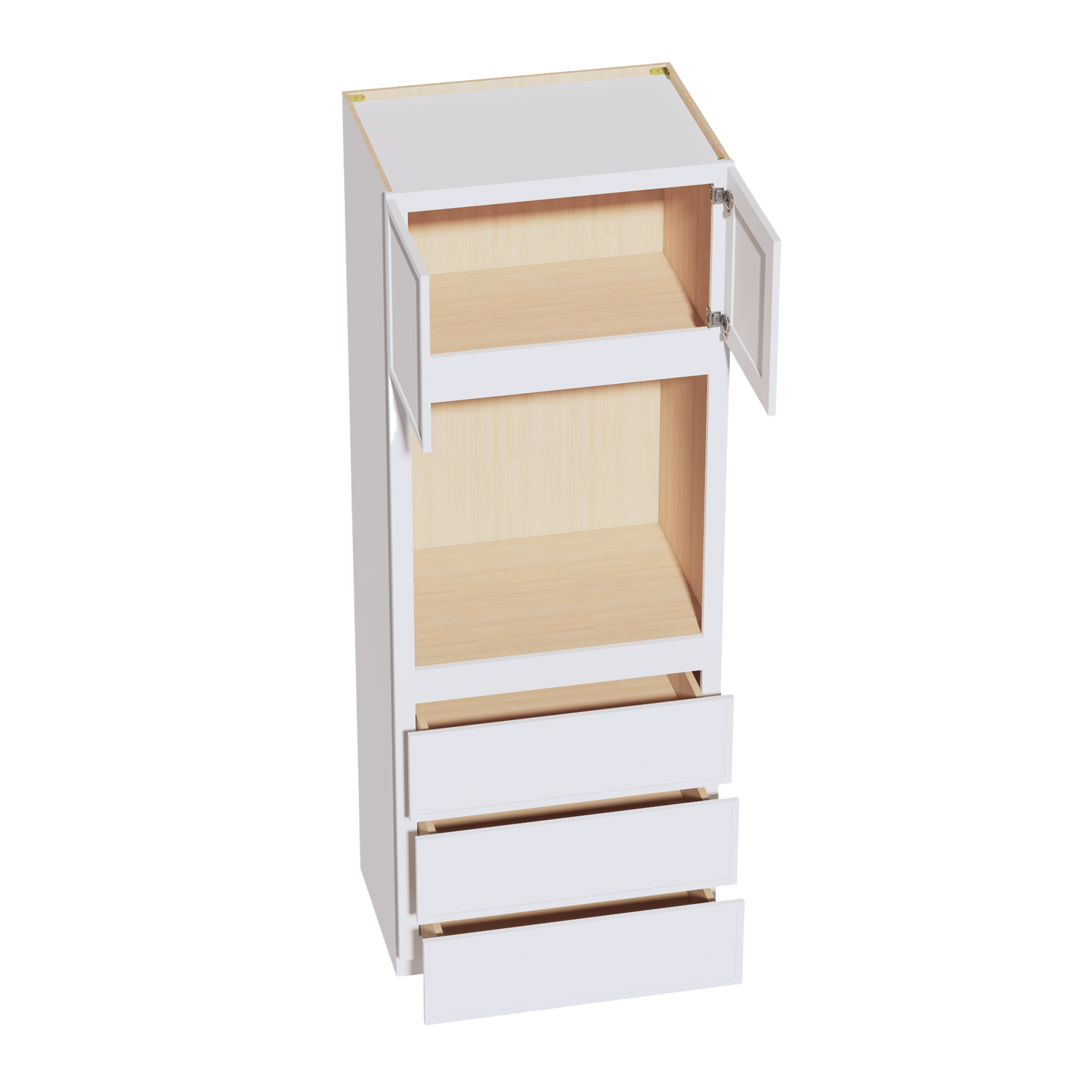 SF-OC3390: Frost White Slim Shaker 33"W x 90"H x 24"D 2 Doors & 3 Drawers Tall Oven Shelf Cabinets