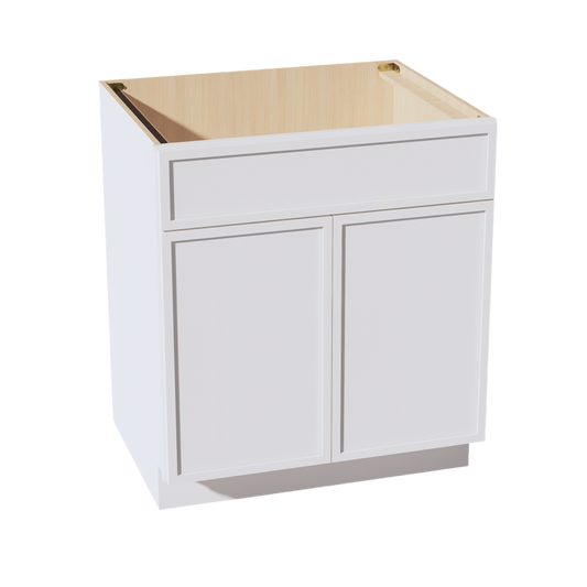 SF-SB30: Frost White Slim Shaker 30" 2 Doors 1 False Drawer Sink Base Cabinet