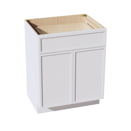 SF-VB2721: Frost White Slim Shaker 27"W x 34-1/2"H x 21"D 2 Doors & 1 Drawer Double Door Vanity Base Cabinets