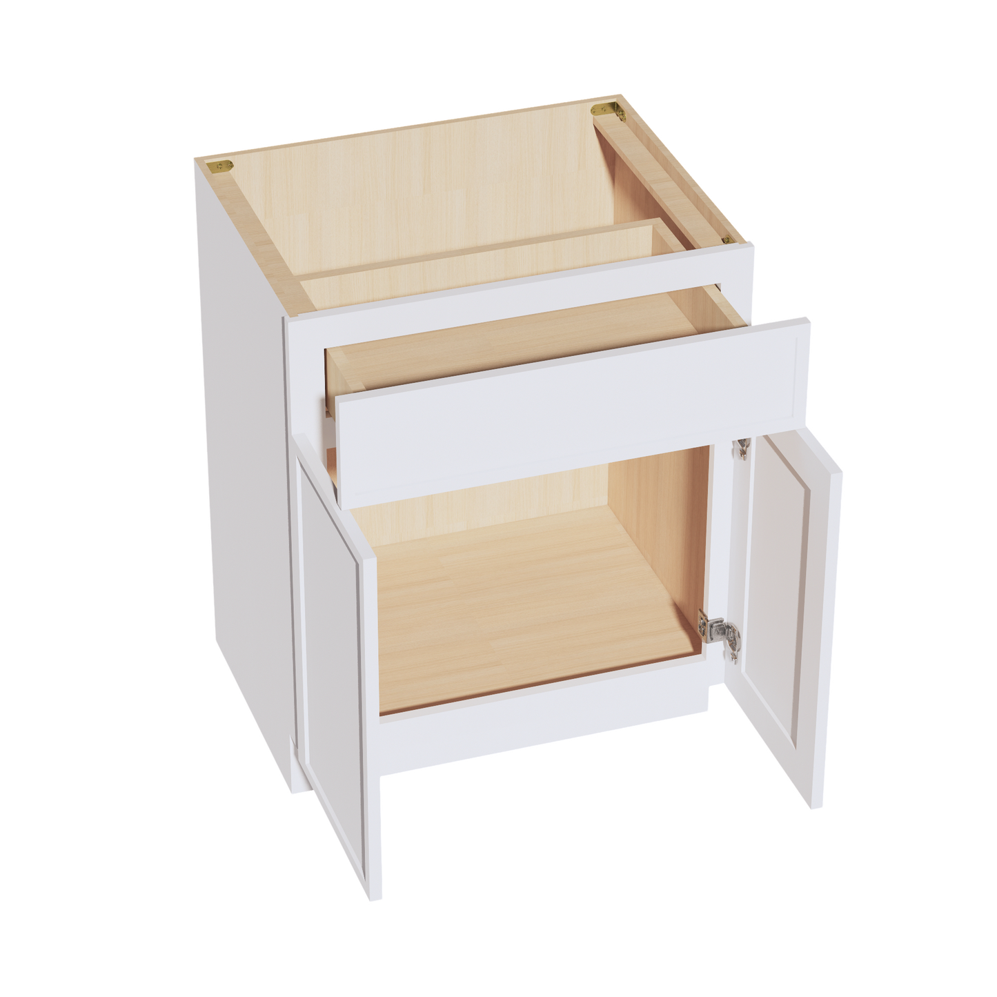 SF-VB2721: Frost White Slim Shaker 27"W x 34-1/2"H x 21"D 2 Doors & 1 Drawer Double Door Vanity Base Cabinets