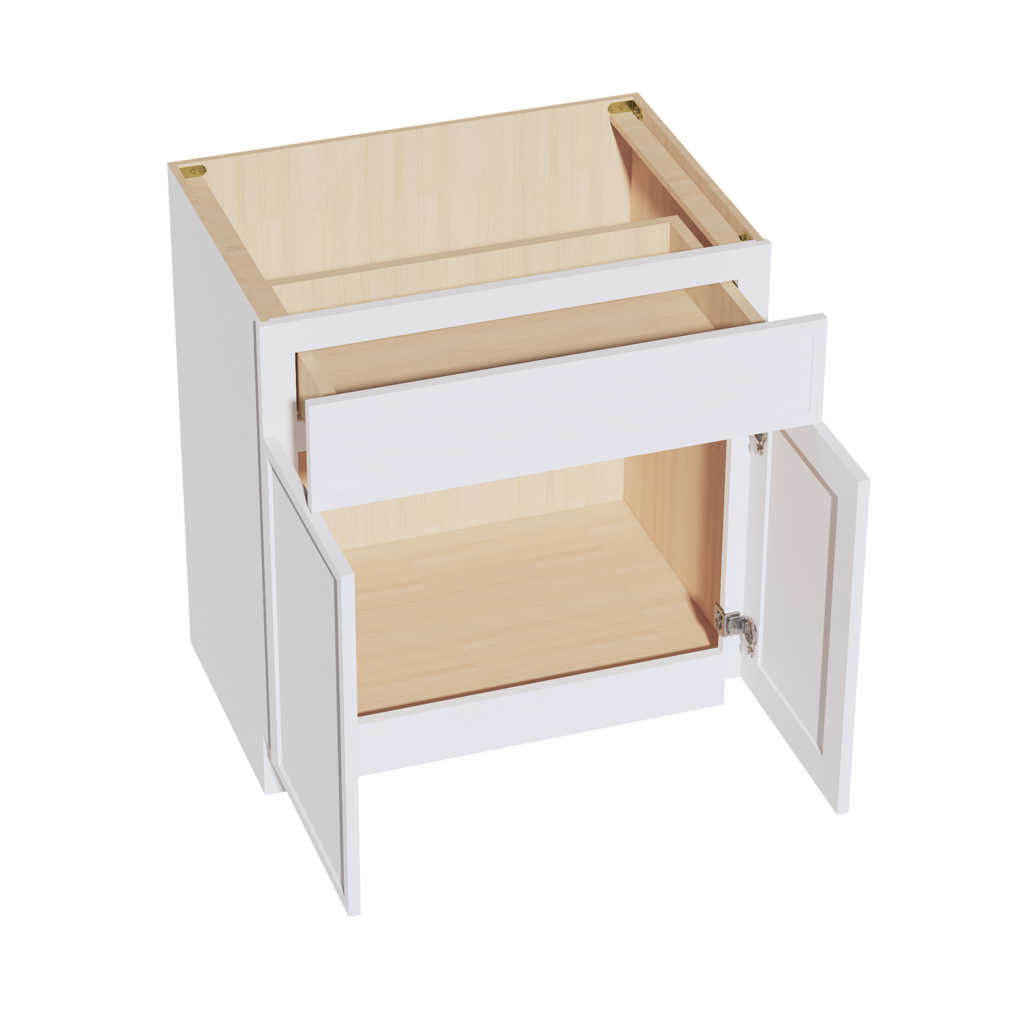 SF-VB3021: Frost White Slim Shaker 30"W x 34-1/2"H x 21"D 2 Doors & 1 Drawer Double Door Vanity Base Cabinets