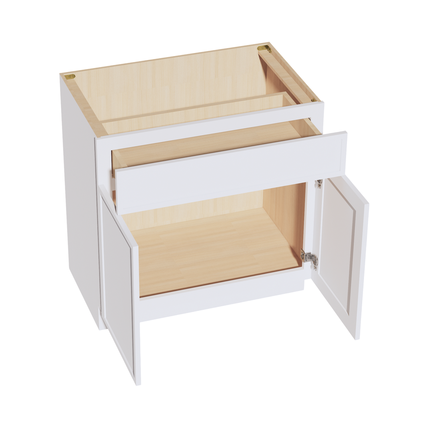 SF-VB3321: Frost White Slim Shaker 33"W x 34-1/2"H x 21"D 2 Doors & 1 Drawer Double Door Vanity Base Cabinets