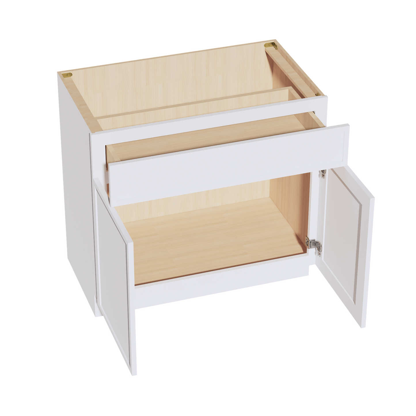 SF-VB3621: Frost White Slim Shaker 36"W x 34-1/2"H x 21"D 2 Doors & 1 Drawer Double Door Vanity Base Cabinets