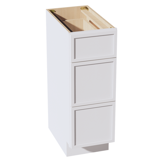 SF-VDB1221: Frost White Slim Shaker 12"W x 34-1/2"H x 21"D  3 Drawers Vanity Base Cabinets