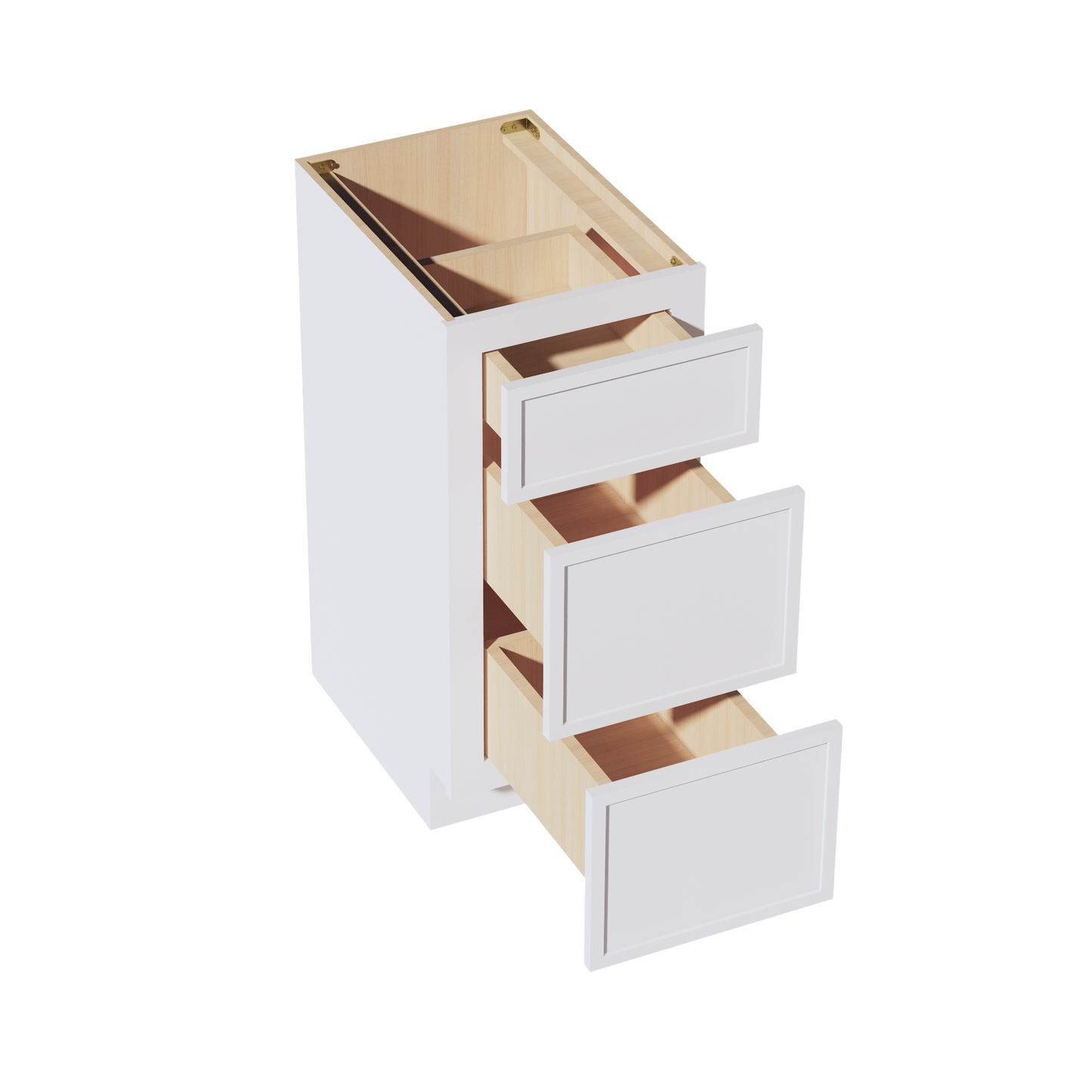 SF-VDB1521: Frost White Slim Shaker 15"W x 34-1/2"H x 21"D  3 Drawers Vanity Base Cabinets