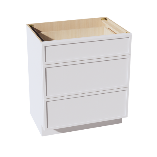 SF-VDB3021: Frost White Slim Shaker 30"W x 34-1/2"H x 21"D  3 Drawers Vanity Base Cabinets