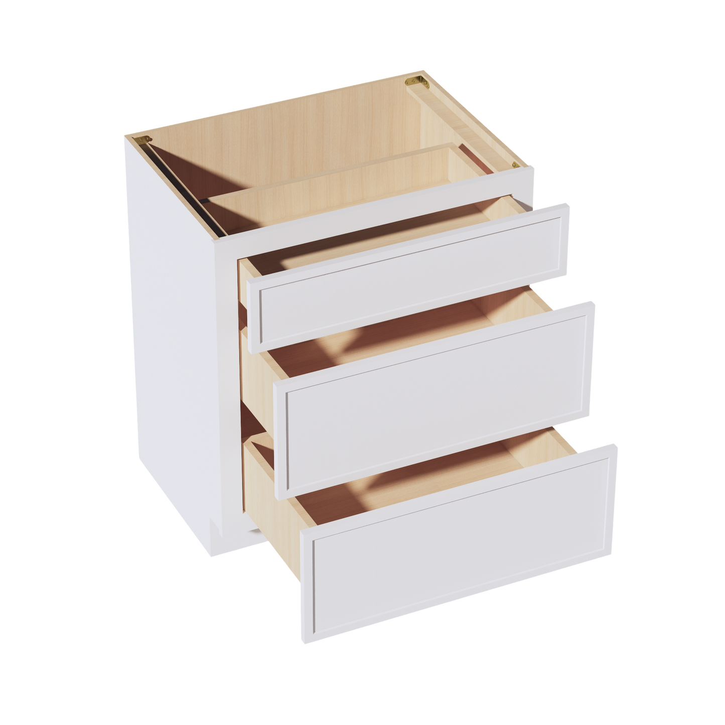 SF-VDB3021: Frost White Slim Shaker 30"W x 34-1/2"H x 21"D  3 Drawers Vanity Base Cabinets