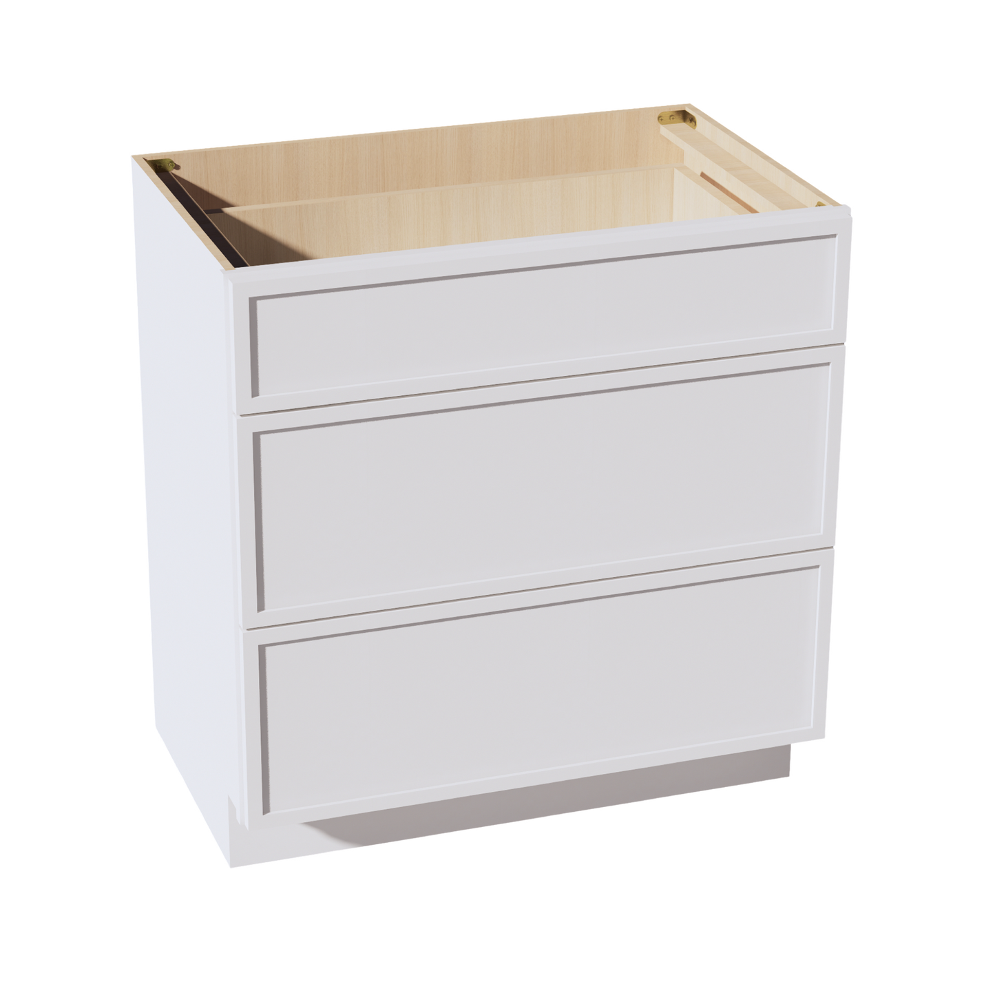 SF-VDB3321: Frost White Slim Shaker 33"W x 34-1/2"H x 21"D  3 Drawers Vanity Base Cabinets