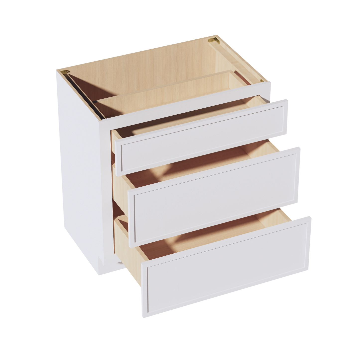 SF-VDB3321: Frost White Slim Shaker 33"W x 34-1/2"H x 21"D  3 Drawers Vanity Base Cabinets