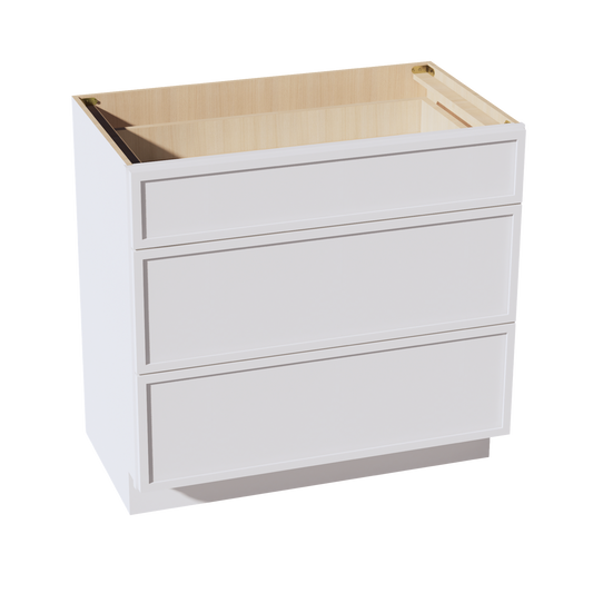 SF-VDB3621: Frost White Slim Shaker 36"W x 34-1/2"H x 21"D  3 Drawers Vanity Base Cabinets