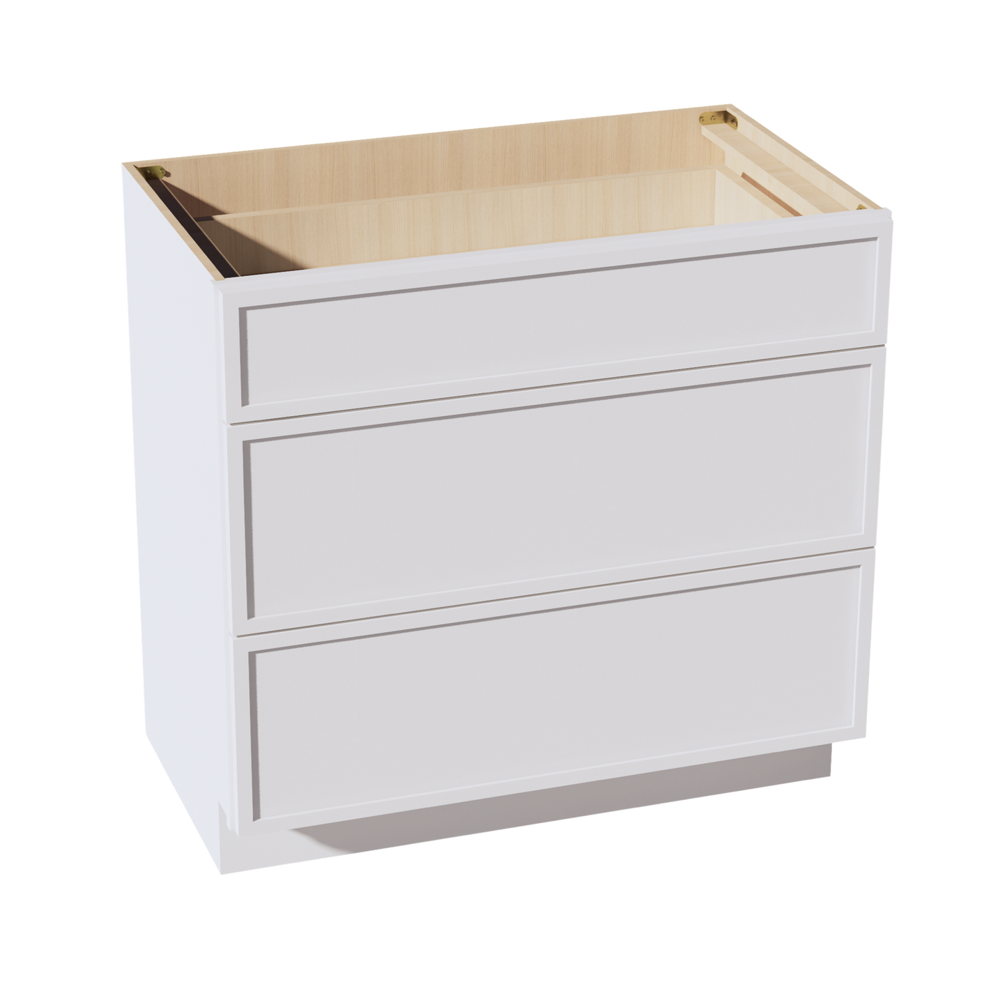 SF-VDB3621: Frost White Slim Shaker 36"W x 34-1/2"H x 21"D  3 Drawers Vanity Base Cabinets