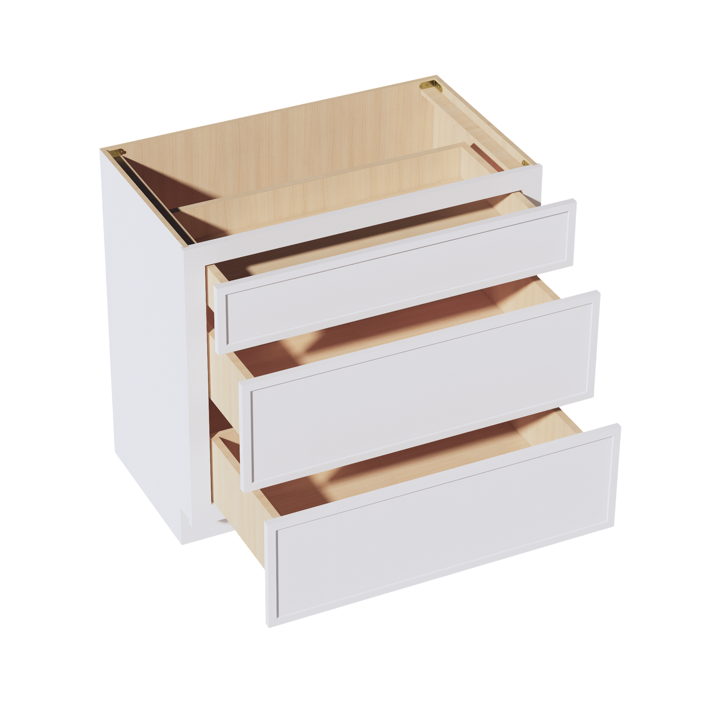 SF-VDB3621: Frost White Slim Shaker 36"W x 34-1/2"H x 21"D  3 Drawers Vanity Base Cabinets