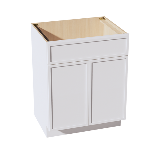 SF-VSB2721: Frost White Slim Shaker 27"W x 34-1/2"H x 21"D 2 Doors & 1 False Drawer Vanity Sink Base Cabinets
