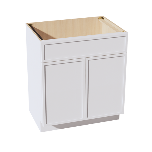 SF-VSB3021: Frost White Slim Shaker 30"W x 34-1/2"H x 21"D 2 Doors & 1 False Drawer Vanity Sink Base Cabinets