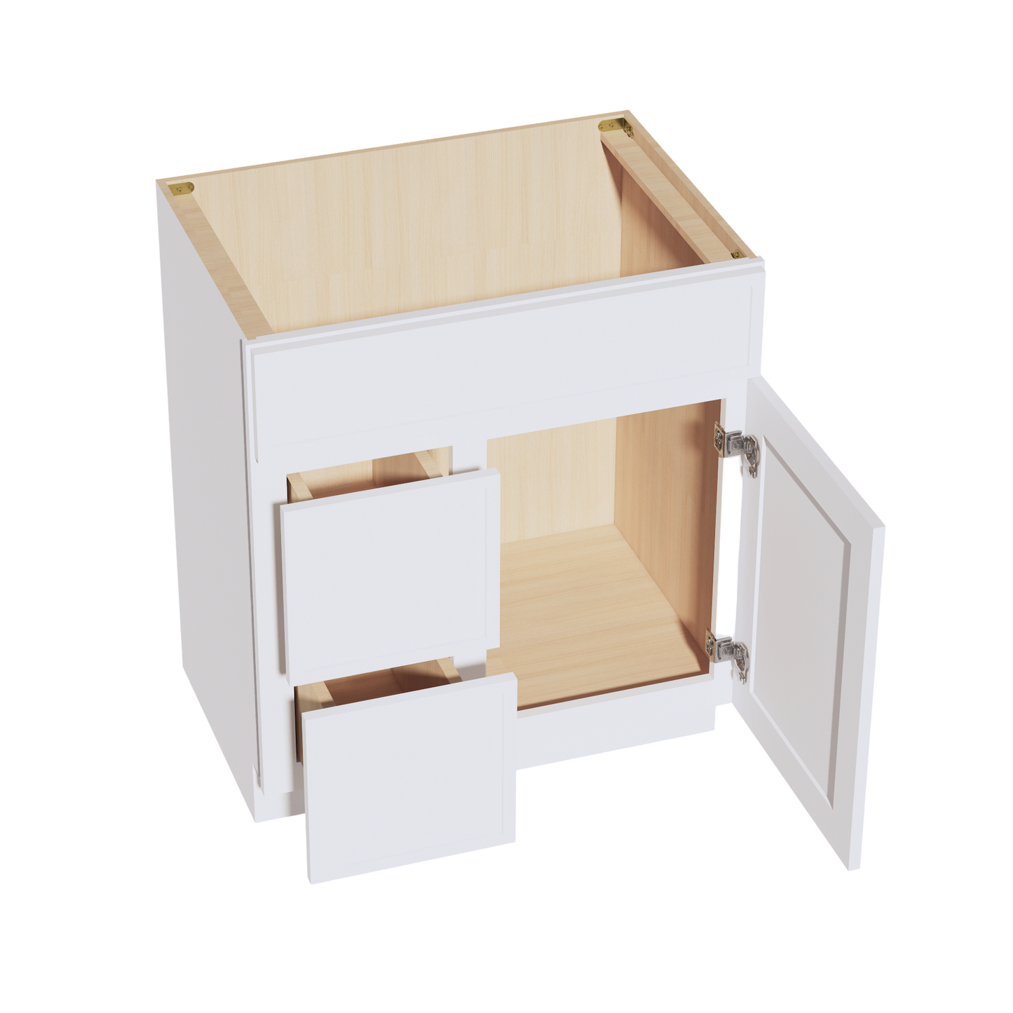 SF-VSD3021L: Frost White Slim Shaker 30"W x 34-1/2"H x 21"D 1 Door & 2 Left Drawers Offset Vanity Sink Base Cabinets