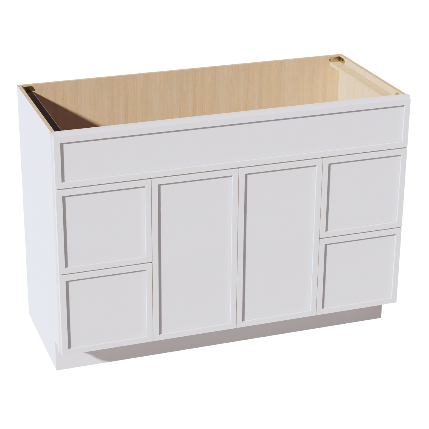 SF-VSD4821: Frost White Slim Shaker 48"W x 34-1/2"H x 21"D 2 Doors, 4 Drawers & 1 False Drawer Centered Vanity Sink Base Cabinets