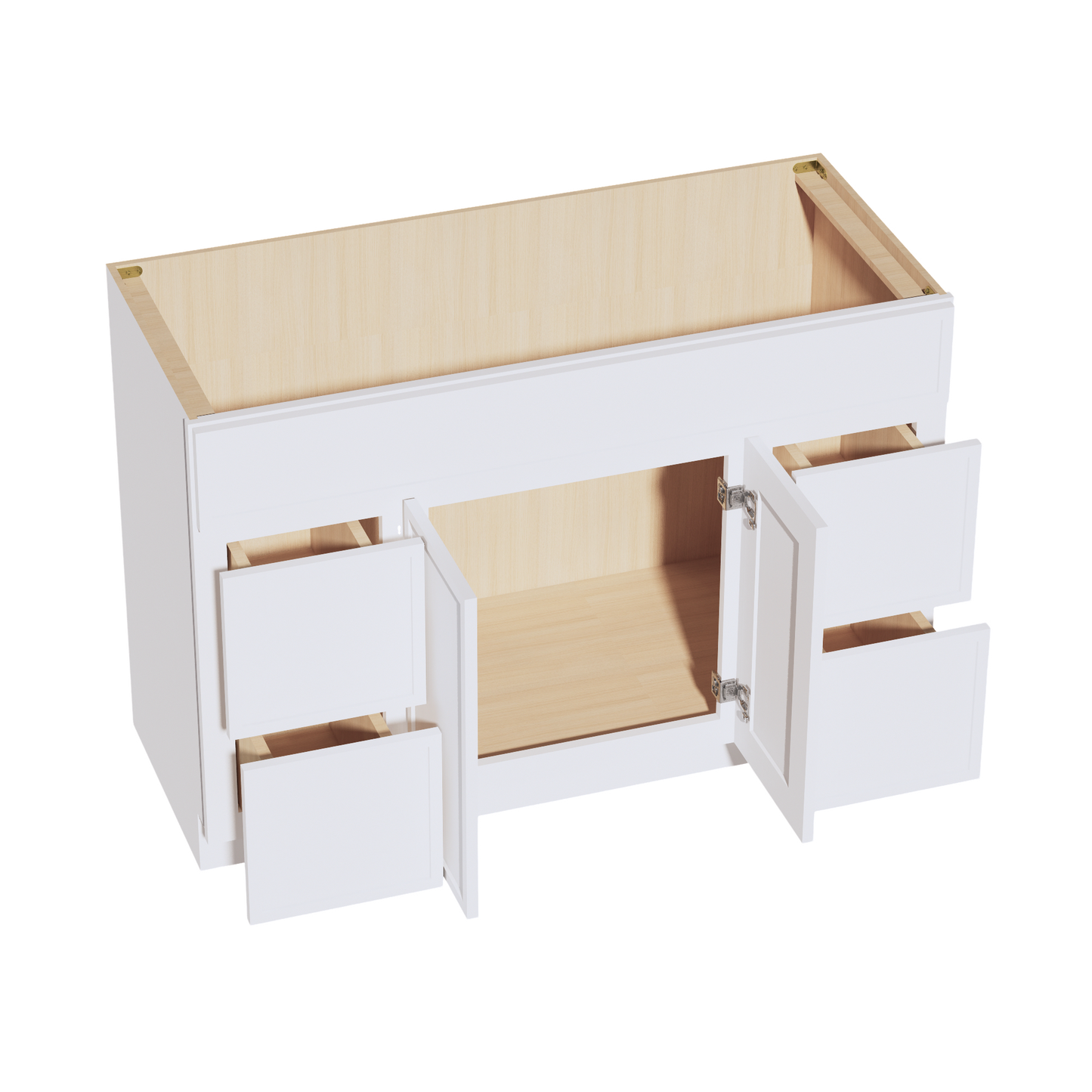 SF-VSD4821: Frost White Slim Shaker 48"W x 34-1/2"H x 21"D 2 Doors, 4 Drawers & 1 False Drawer Centered Vanity Sink Base Cabinets