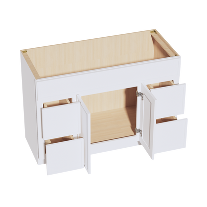 SF-VSD4821: Frost White Slim Shaker 48"W x 34-1/2"H x 21"D 2 Doors, 4 Drawers & 1 False Drawer Centered Vanity Sink Base Cabinets