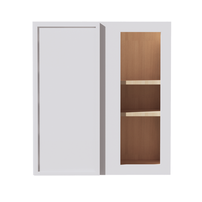 SF-WBC2730: Frost White Slim Shaker 27"W x 30"H 1 Door & 2 Shelves Wall Blind Corner Cabinets