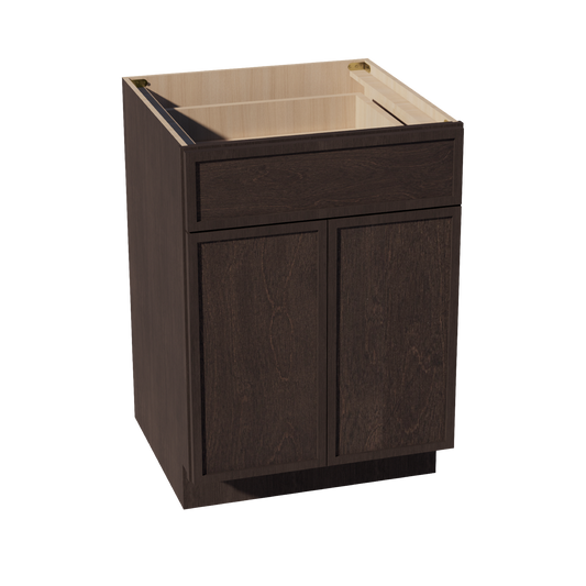 SM-B24: Mocha Brown Slim Shaker 24" 1 Drawer 2 Doors Standard Base Cabinet