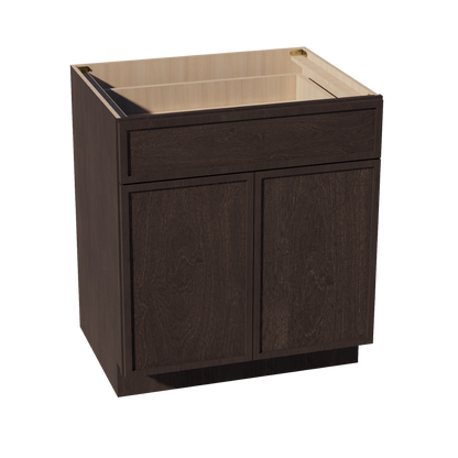 SM-B30: Mocha Brown Slim Shaker 30" 1 Drawer 2 Door Standard Base Cabinet