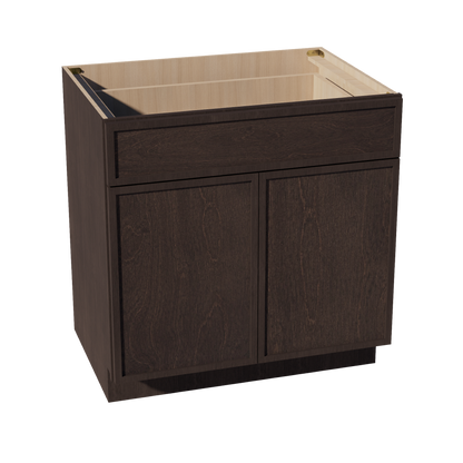 SM-B33: Mocha Brown Slim Shaker 33" 1 Drawer 2 Doors Standard Base Cabinet