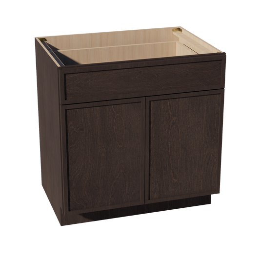 SM-B33: Mocha Brown Slim Shaker 33" 1 Drawer 2 Doors Standard Base Cabinet