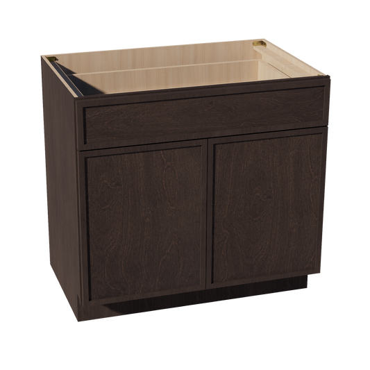 SM-B36: Mocha Brown Slim Shaker 36" 1 Drawer 2 Doors Standard Base Cabinet