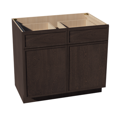 SM-B39: Mocha Brown Slim Shaker 39" 2 Drawers 2 Doors Standard Base Cabinet