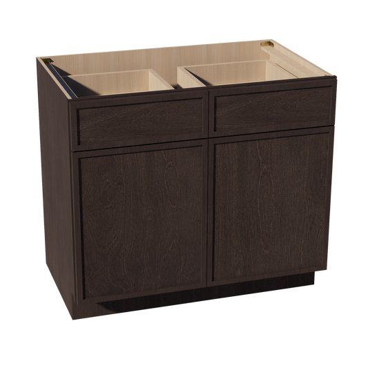 SM-B39: Mocha Brown Slim Shaker 39" 2 Drawers 2 Doors Standard Base Cabinet