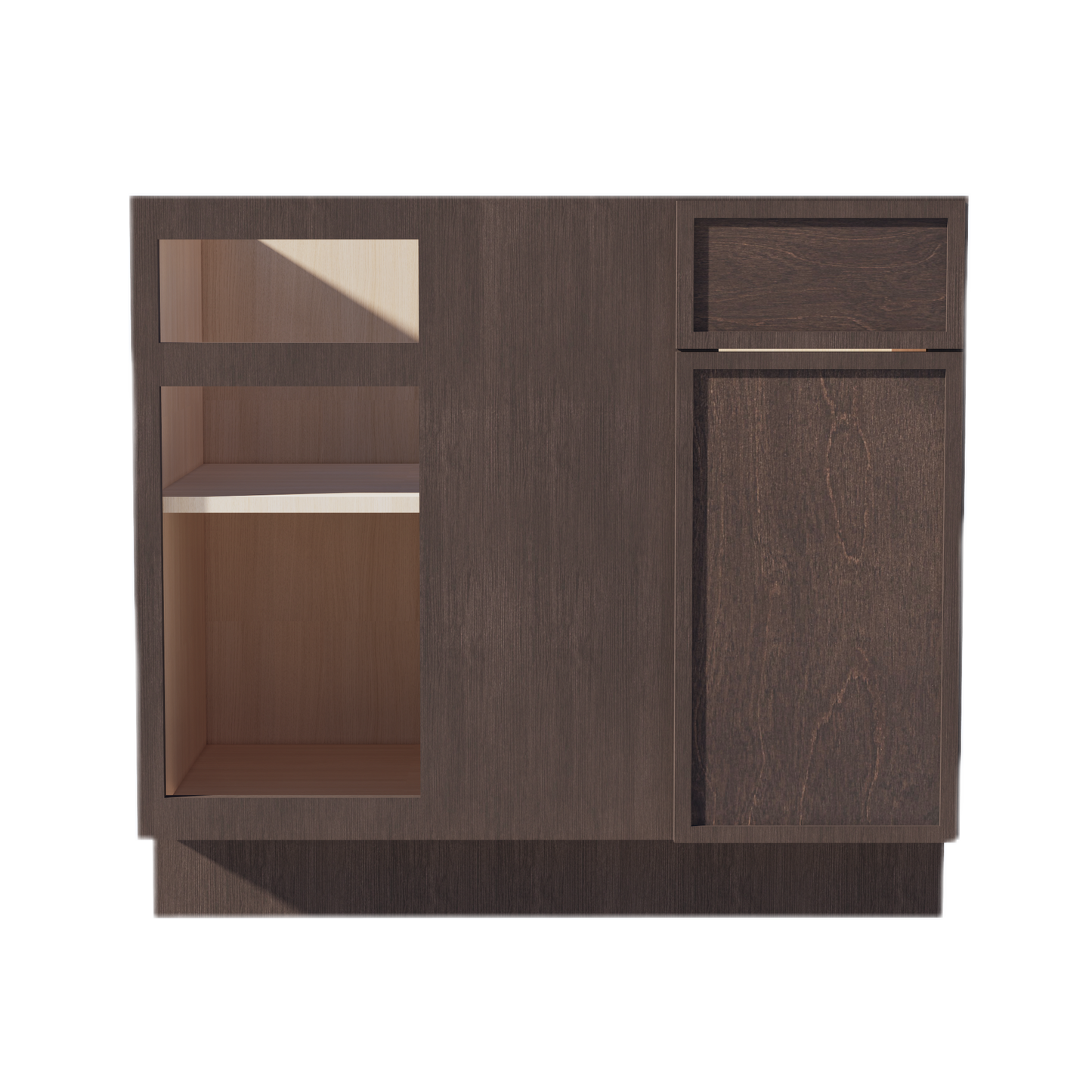 SM-BBC39/42: Mocha Brown Slim Shaker 39" 1 Door - 1 Drawer Blind Corner Base Cabinet