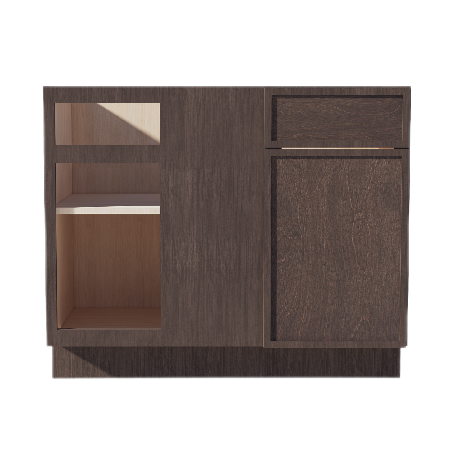 SM-BBC42/45: Mocha Brown Slim Shaker 42" 1 Door - 1 Drawer Blind Corner Base Cabinets