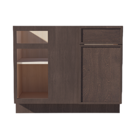 SM-BBC42/45: Mocha Brown Slim Shaker 42" 1 Door - 1 Drawer Blind Corner Base Cabinets