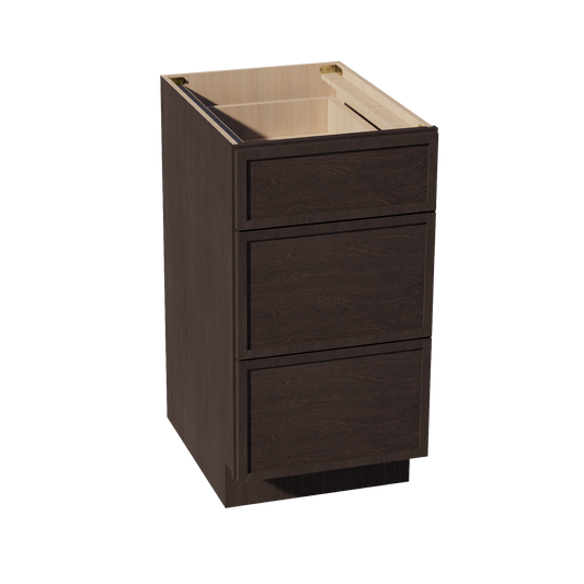 SM-DB18: Mocha Brown Slim Shaker 18" 3 Drawers Base Cabinet