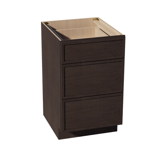 SM-DB21: Mocha Brown Slim Shaker 21" 3 Drawers Base Cabinet