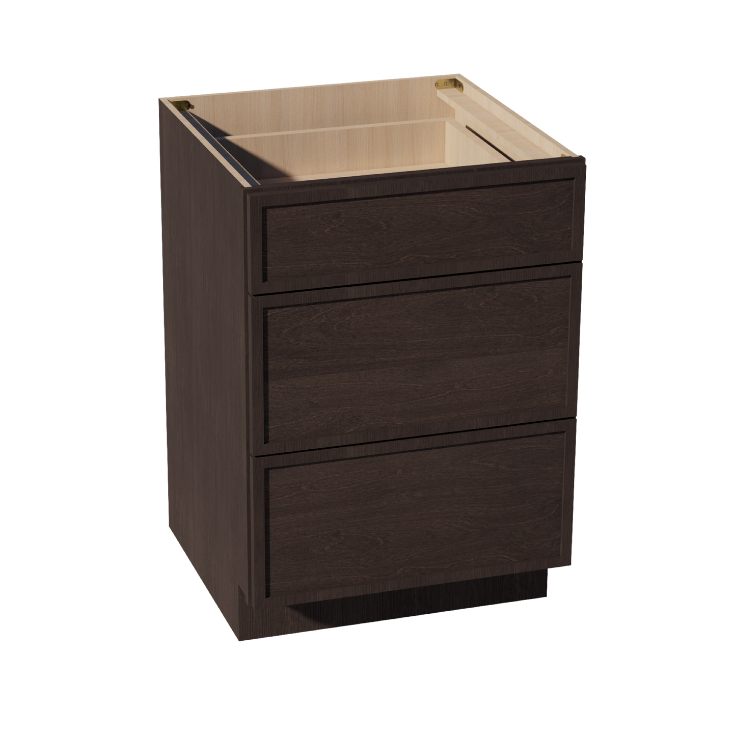 SM-DB24: Mocha Brown Slim Shaker 24" 3 Drawers Base Cabinet