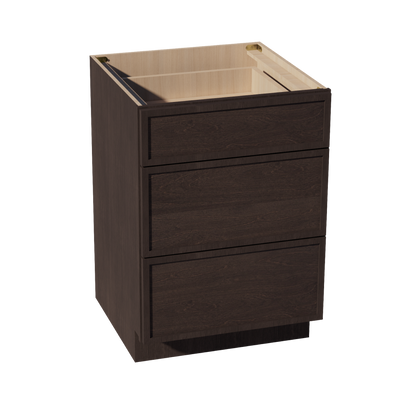 SM-DB24: Mocha Brown Slim Shaker 24" 3 Drawers Base Cabinet