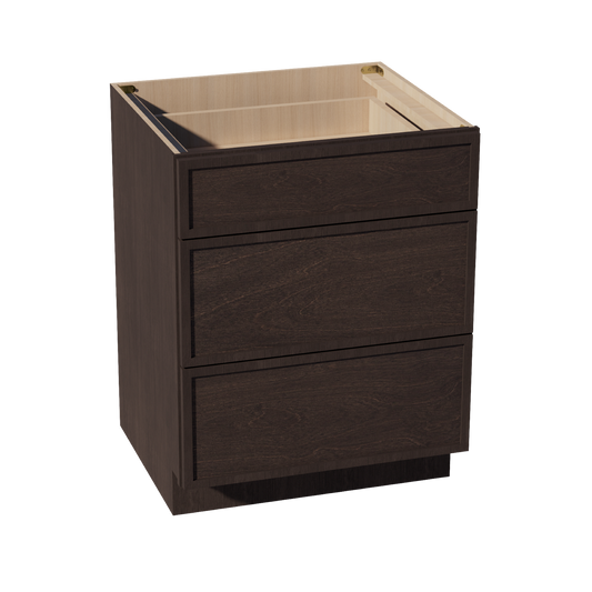 SM-DB27: Mocha Brown Slim Shaker 27" 3 Drawers Base Cabinet