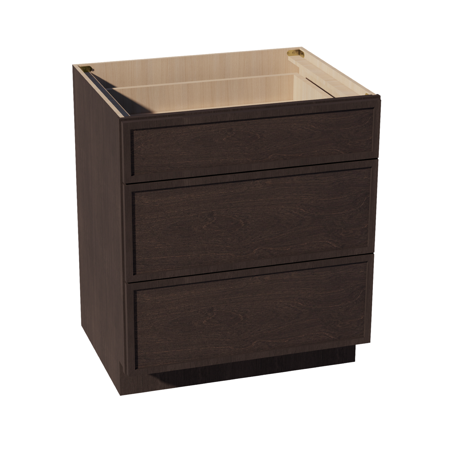 SM-DB30: Mocha Brown Slim Shaker 30" 3 Drawers Base Cabinet