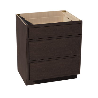 SM-DB30: Mocha Brown Slim Shaker 30" 3 Drawers Base Cabinet