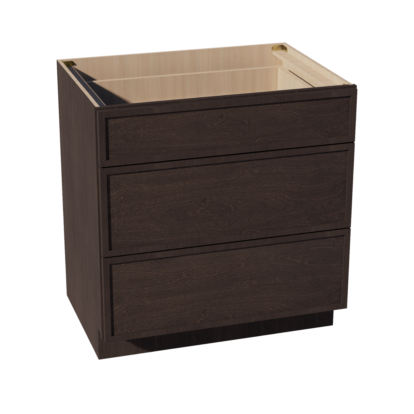 SM-DB33: Mocha Brown Slim Shaker 33" 3 Drawers Base Cabinet