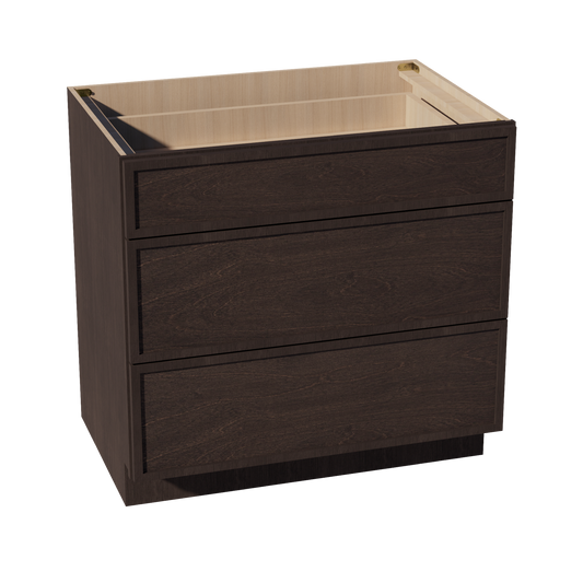 SM-DB36: Mocha Brown Slim Shaker 36" 3 Drawers Base Cabinet