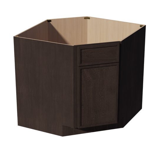 SM-DSB36: Mocha Brown Slim Shaker 36" 1 Door 1 False Drawer Corner Sink Base Cabinets