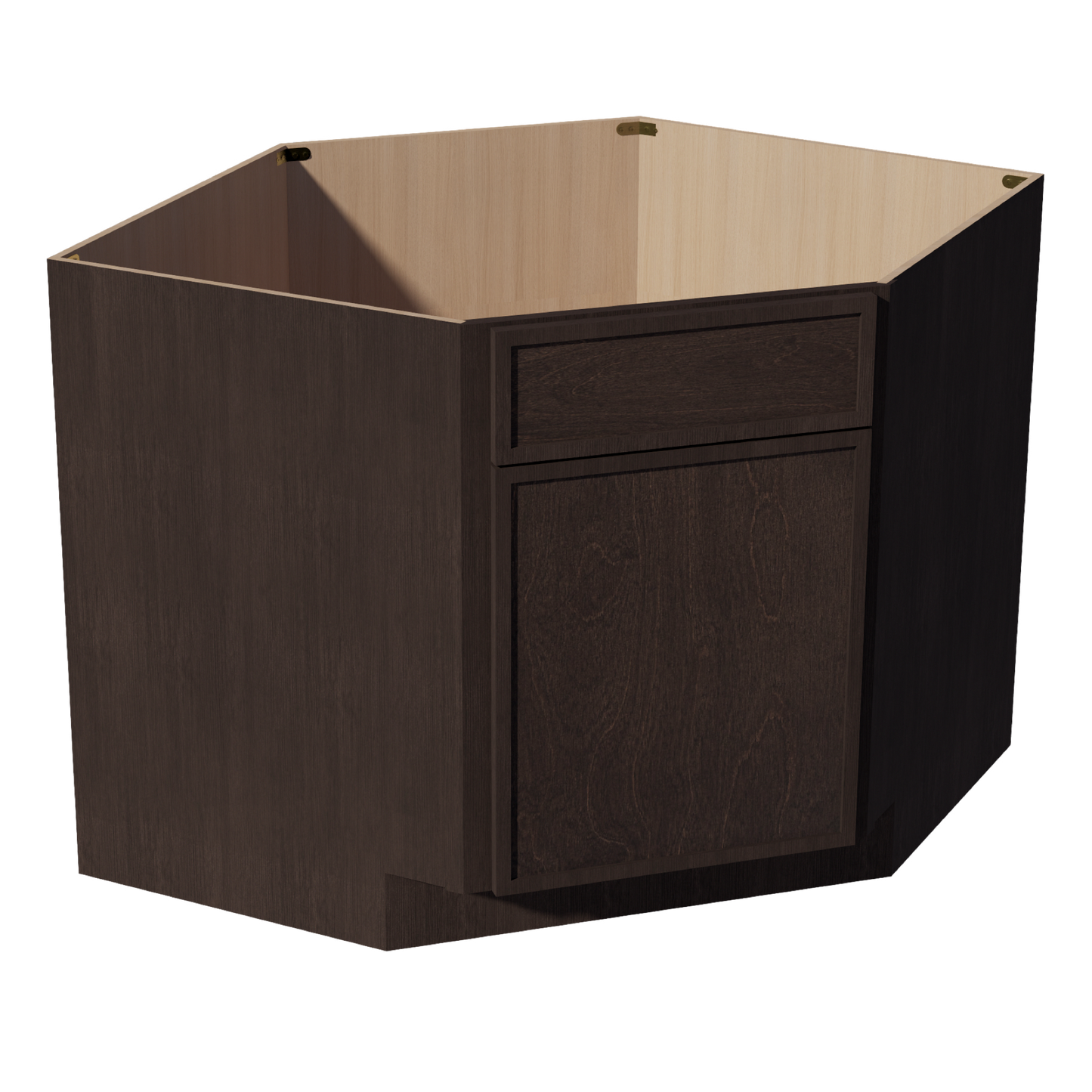 SM-DSB42: Mocha Brown Slim Shaker 42" 1 Door - 1 False Drawer Corner Sink Base Cabinets