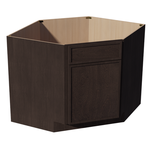 SM-DSB42: Mocha Brown Slim Shaker 42" 1 Door - 1 False Drawer Corner Sink Base Cabinets