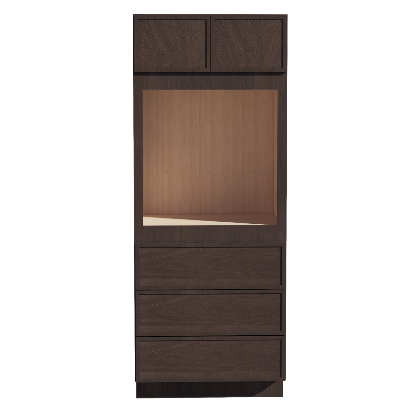 SM-OC3384: Mocha Brown Slim Shaker 33"W x 84"H x 24"D 2 Doors & 3 Drawers Tall Oven Shelf Cabinets